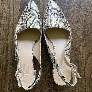 Snake skin kitten heel mule